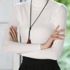 White Turtleneck Casual Ruffled H-line Long Sleeved Top