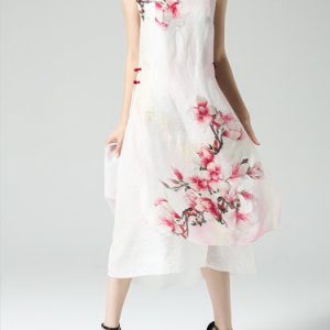 White Vintage Floral Floral-print Midi Dress