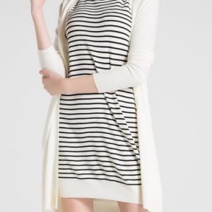 White Wool Blend Long Sleeve Stripes Two Piece Mini Dress