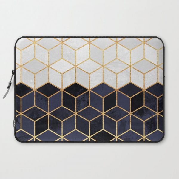 White & Navy Cubes Computer Cover by Elisabeth Fredriksson - Laptop Sleeve - 15"