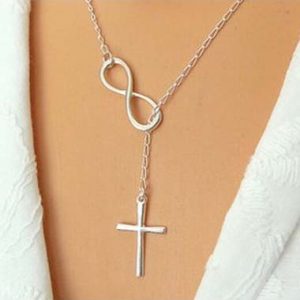 Wholesale Jewelry Cheap Silver Cross Necklaces Infinity Shape Cross Pendant Silver Metal Necklace - One Size