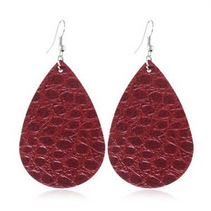 Wine Red Plastic Teardrop Shaped Earring Set - One Size