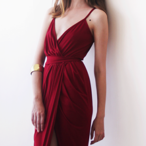 Wine red tulip maxi gown