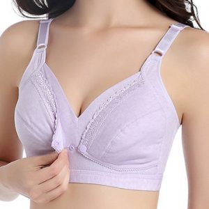 Wireless Cotton Lace-border Breathable Solid Color Maternity Bra