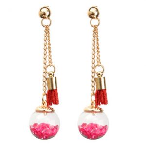 Wishing Ball Crystal Leather Tassel Long Earrings Gift