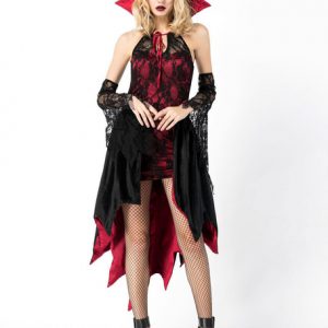 Witch Costume Halloween Women Lace High Low Dresses Set