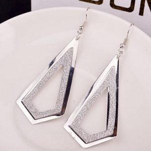 Woman Frosted Silver Metal Geometry Shape Earrings - One Size