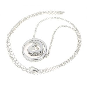 Woman Girl Retro Vintage Rhinestone Crystal Double Pendant Circle Heart Necklace Chain Jewelry