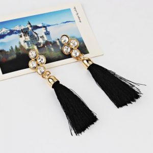 Women Fashion Rhinestones Wool Rope Tassels Earring Gorgeous Jewelry Retro Drop Earring