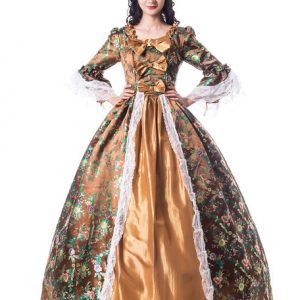 Women Retro Costumes Bows Lace Matte Satin Victorian Style Dress Vintage Clothing Halloween