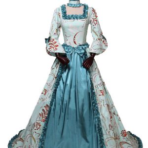 Women Retro Costumes Floral Print Bow Ruffle Rococo Style Set Marie Antoinette Costume Vintage Clothing