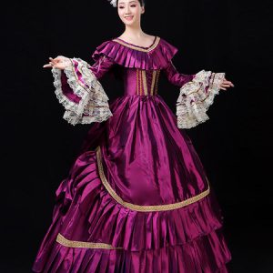 Women Retro Costumes Lace Ruffles Embroidered Royal Marie Antoinette Costume 18th Century Costume Halloween