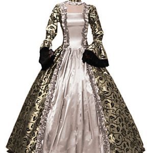 Women Retro Costumes Print Lace Ruffle Victorian Dress Vintage Vintage Clothing