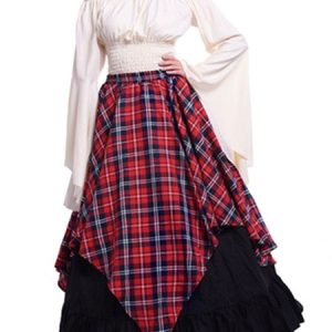 Women Retro Costumes Tartan Check Ruffle Red Retro Vintage Clothing