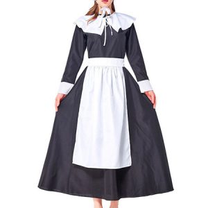 Women Retro Costumes Two Tone Bows Dress Maid Vintage Clothing