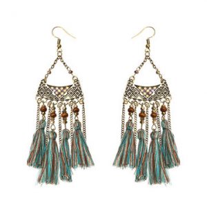 Women's Bohemian Earrings Retro Wood Bead Crystal Tassel Earrings