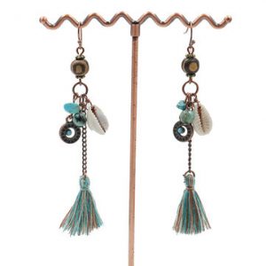 Women's Bohemian Earrings Wood Shell Turquoise Tassel Earrings