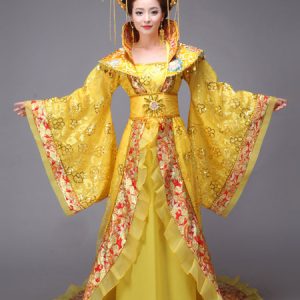 Women's Chinese Costume Halloween Ancient Empress Yellow Sequined Fancy Dress