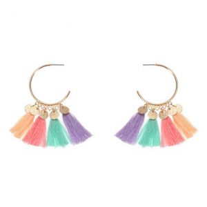 Women's Cute Earrings Colorful Tassel Big Circle Gold Coin Earrings