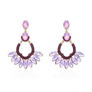 Women's Elegant Earrings Purple Rhinestone Crystal Tassel Earrings