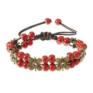 Women's Ethnic Bracelet Flower Ceramics Beads Retro Rope Bracelet