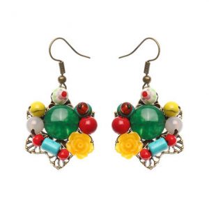 Women's Ethnic Earrings Flower Agate Retro Ear Drop Earrings