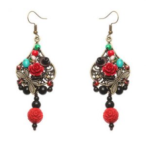 Women's Ethnic Earrings Flower Leaves Dragonfly Retro Earrings