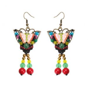 Women's Ethnic Earrings Retro Butterfly Agate Earrings for Gift