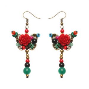 Women's Ethnic Earrings Retro Butterfly Flower Agate Earrings