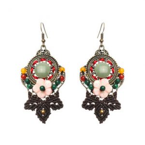 Women's Ethnic Earrings Retro Flower Agate Earrings