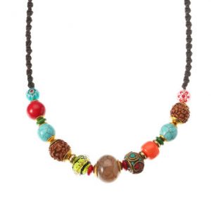 Women's Ethnic Necklace Crystal Turquoise Bell Rope Necklace