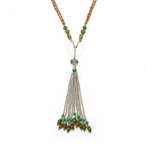 Women's Ethnic Necklace Wooden Beads Tassel Agate Necklace