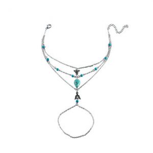 Women's Retro Anklet Multilayer Turquoise Barefoot Anklet