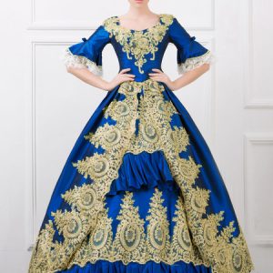 Women's Retro Costume Blue Rococo Satin Bell Half Sleeve Princess Costume Halloween