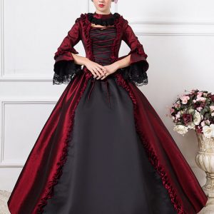 Women's Retro Costume Dark Red Victorian Half Sleeve Ball Gown Costume Halloween