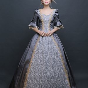 Women's Retro Costume Gray Victorian Satin Ball Gown Princess Costume Halloween