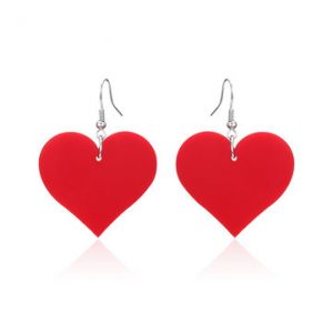 Women's Sweet Earrings Black White Red Heart Acrylic Pendant Earrings