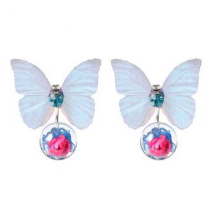 Women's Trendy Earrings Butterfly Fabric Crystal Glass Ball Flower Earrings