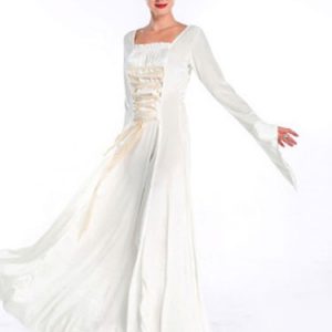 Women's Vintage Costume Halloween Renaissance Medieval Chiffon White Long Dress Halloween