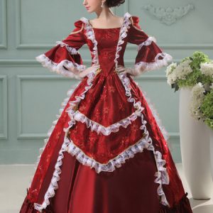 Women's Vintage Costume Rococo Ball Gowns Red Ruffle Half Sleeve Royal Princess Retro Costume Dress Halloween