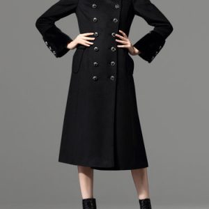 Wool Blend A-line Solid Long Sleeve Elegant Fur And Shearling Coat