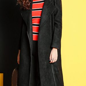 Wool Blend Black Simple H-line Lapel Coat