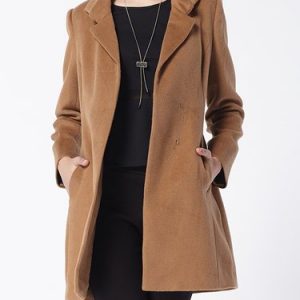 Wool Blend Camel H-line Simple Lapel Coat