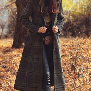 Wool Blend Checkered/Plaid Vintage Long Sleeve Coat