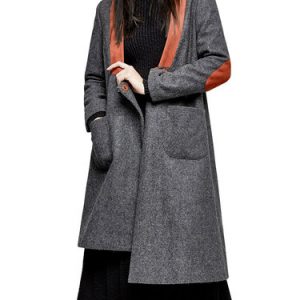 Wool Blend Color-block Long Sleeve Asymmetrical Coat