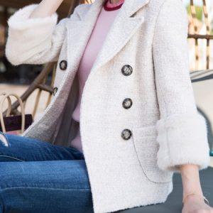 Wool Blend Double Breasted Long Sleeve Plain Casual Coat