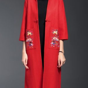 Wool Blend Floral Vintage Long Sleeve H-line Coat