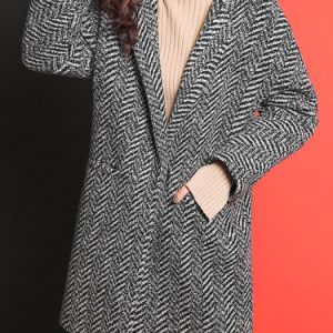 Wool Blend Gray H-line Casual Coat with Pockets