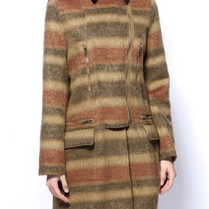 Wool Blend Long Sleeve Stripes Coat