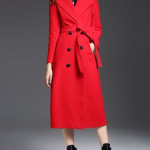 Wool Blend Solid Elegant Buttoned Long Sleeve Trench Coat